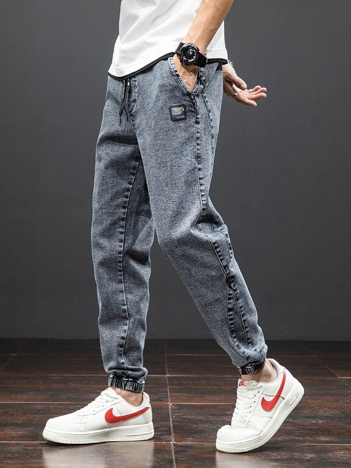 Elastic Waist Denim Cargo Jeans