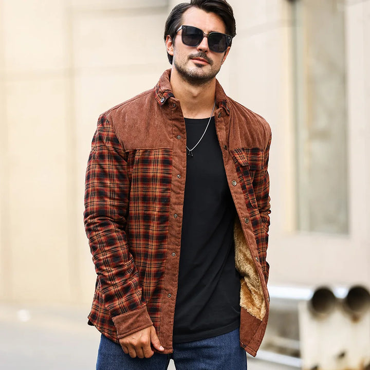 Plaid Sherpa-Lined Flannel Bomber Coat