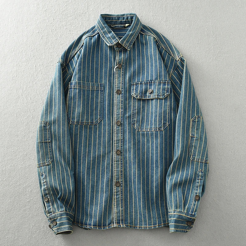 Loose-Fit Washed Striped Denim Shirt
