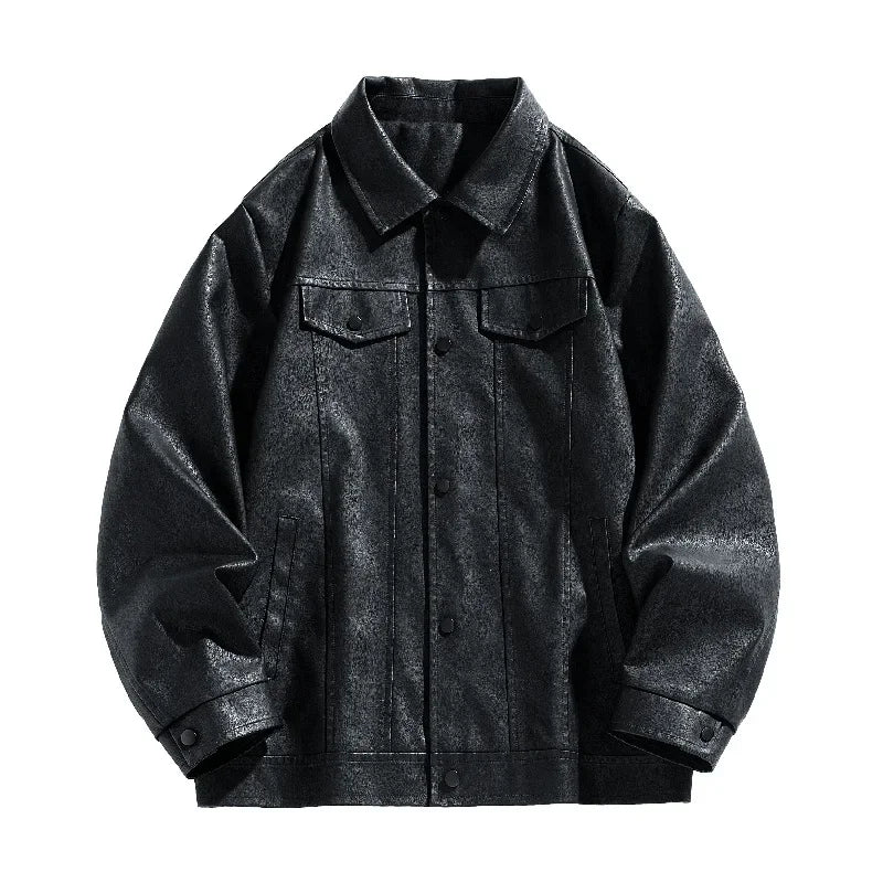PU Leather Stand Collar Fashion Outerwear
