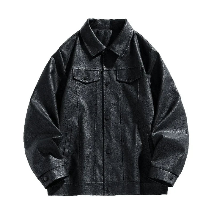 PU Leather Stand Collar Fashion Outerwear