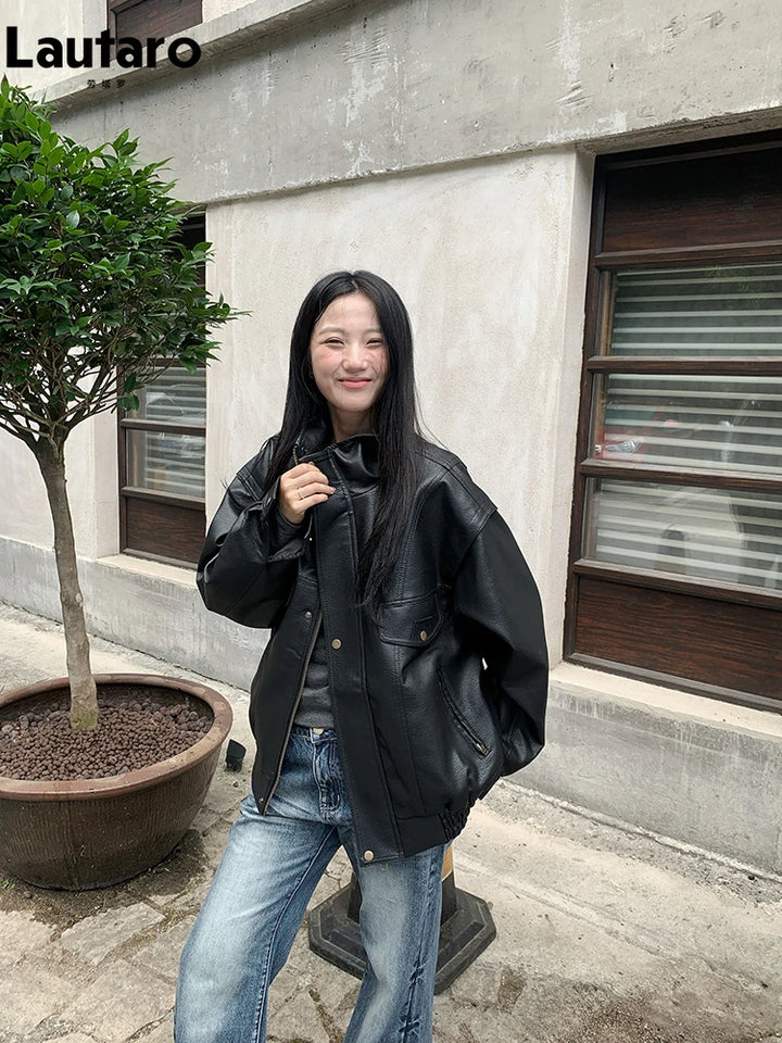 American Oversized PU Leather Jacket