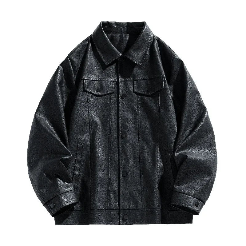 PU Leather Stand Collar Fashion Outerwear