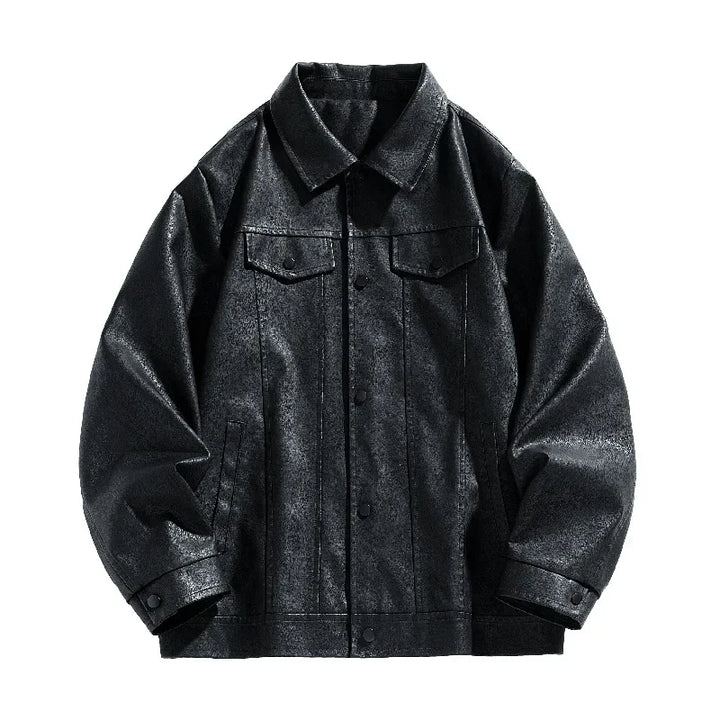 PU Leather Stand Collar Fashion Outerwear