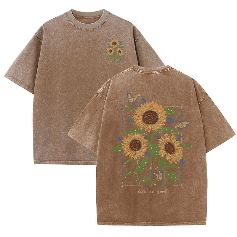 Lift Is Good Soft Cotton Sunflower Print T-Shirt