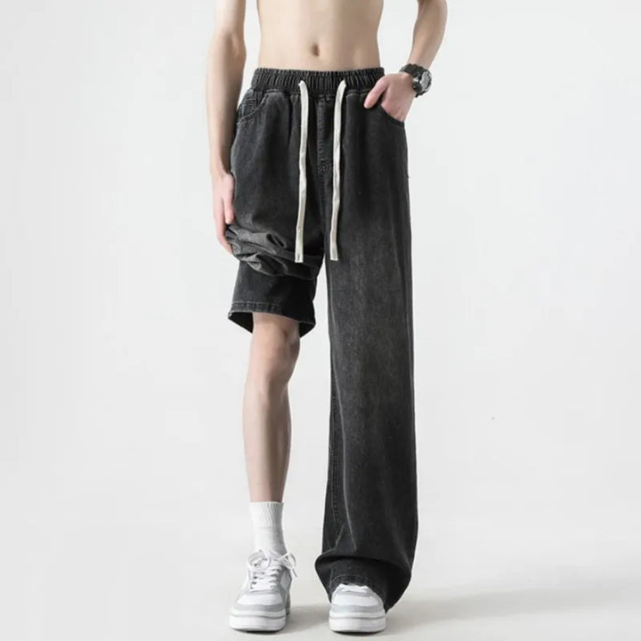 Lightweight Loose Fit Straight Leg Distressed Denim Jeans