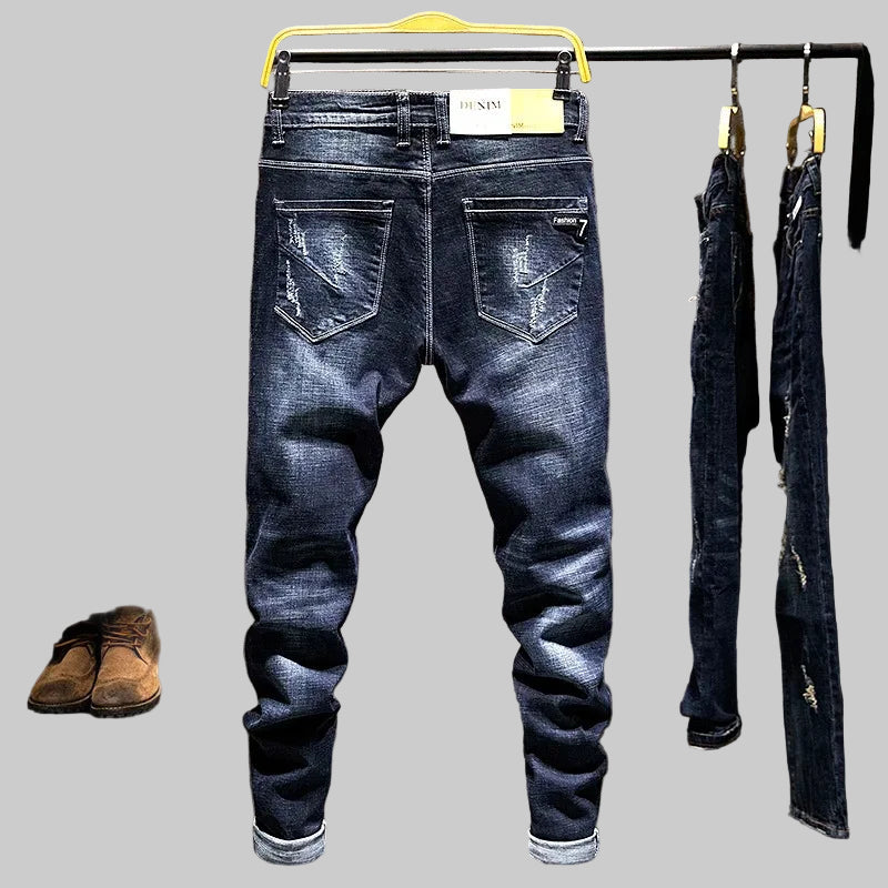 American Style Slim-Fit Ripped Cotton Straight Jeans
