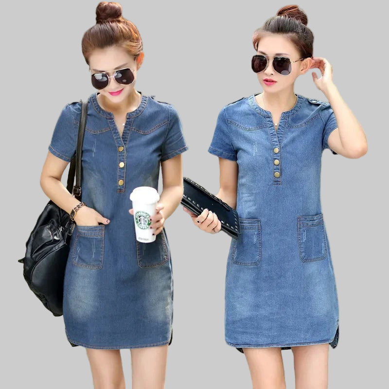 Short Sleeve A-Line Skirt Denim Dress