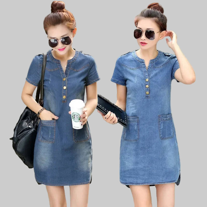 Short Sleeve A-Line Skirt Denim Dress