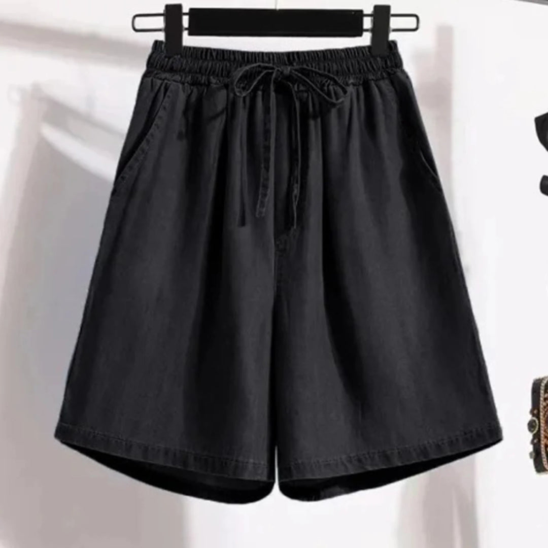 Solid Color Denim Capris Shorts