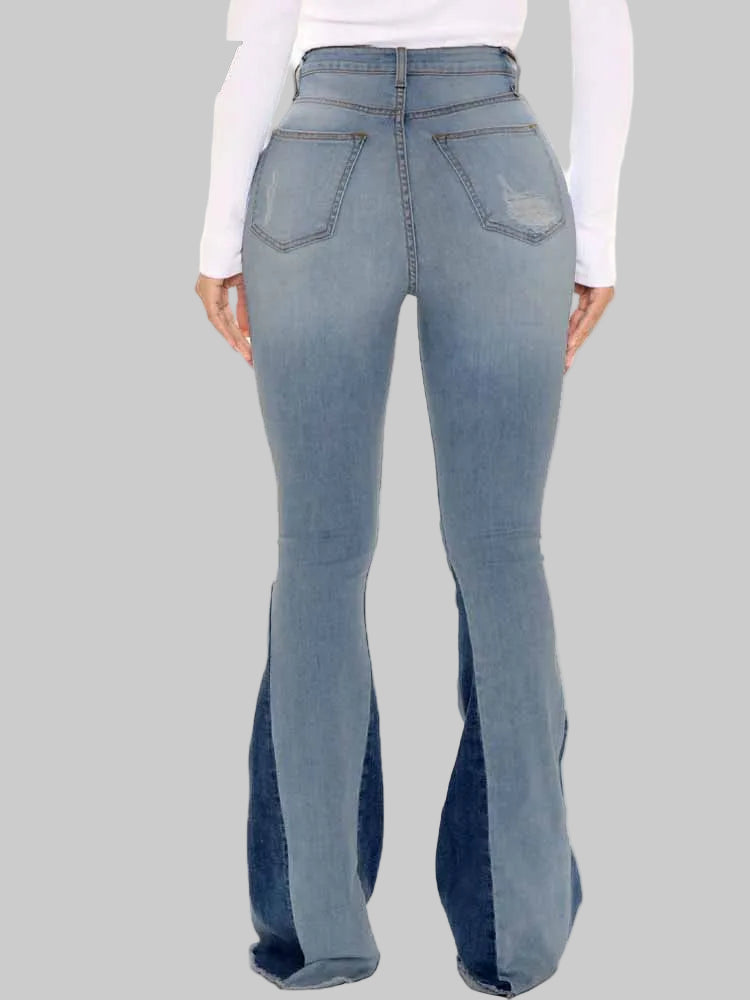 Distressed Patchwork Ripped High Waist Stretch Jeans