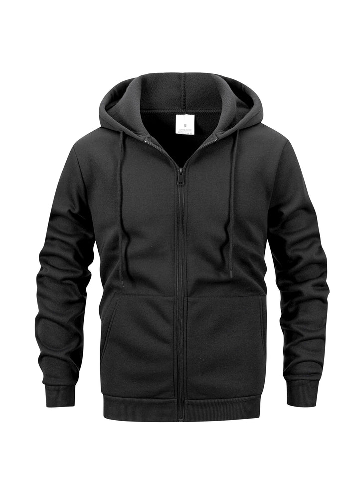 Casual Zip Hooded Solid Color Sweatshirt