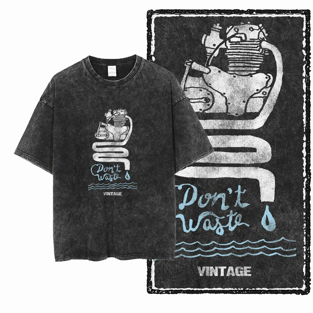 MOTOR CYCLE THEME Printed Cotton Acid Washed Graphic Unisex T Shirt