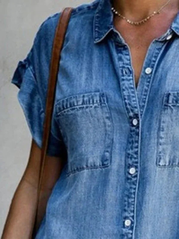 Cowboy-Inspired Denim Dress with Square Collar