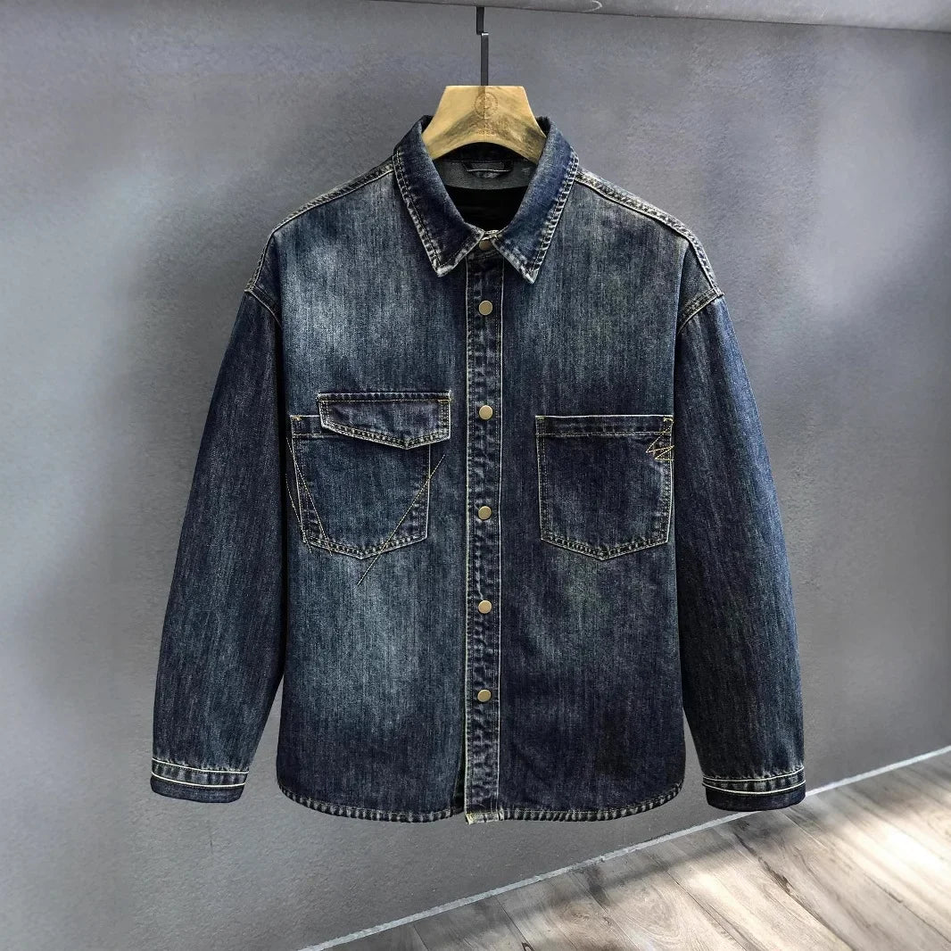 Vintage Washed Heavyweight Long Sleeve Denim Shirt