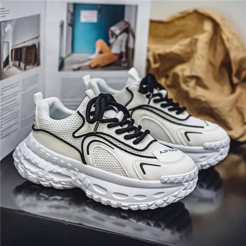 Designer Leather Fabric Chunky Sneakers