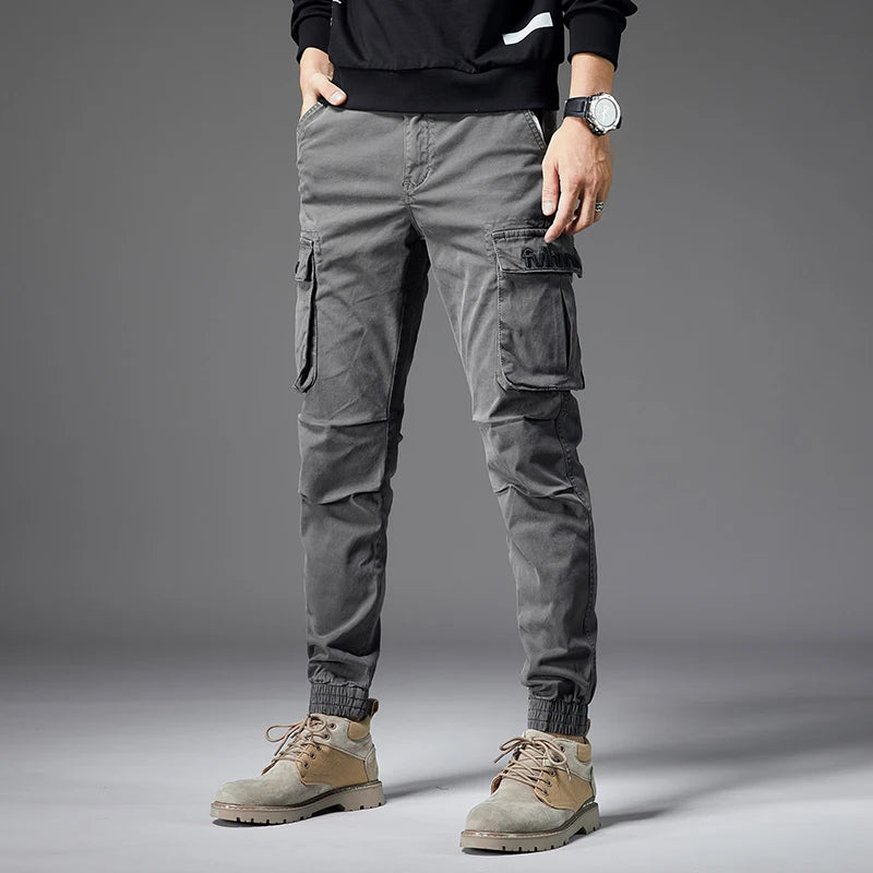 Slim Fit Elastic Waist Cargo Jeans
