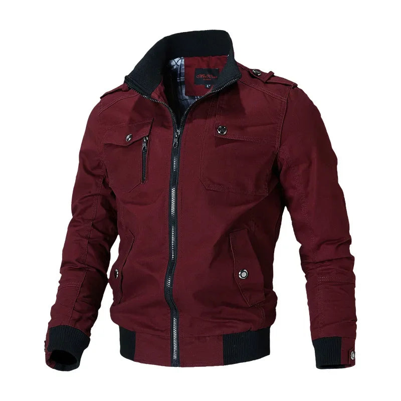 Washed Cotton Stand Collar Military Jacket