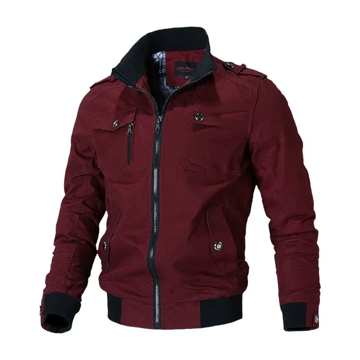 Washed Cotton Stand Collar Military Jacket