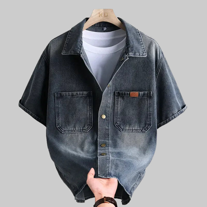 Solid Denim Short-Sleeve Shirt