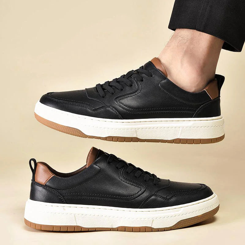 Breathable Lightweight Leather Panel Sneakers