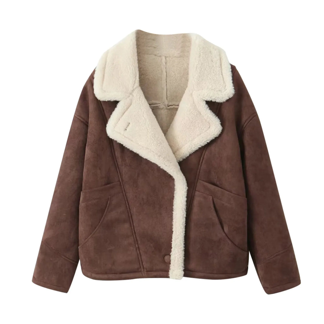 LANA ™| Fleece Lined Retro Bomber Jacket Lambs wool Lapel Overcoat