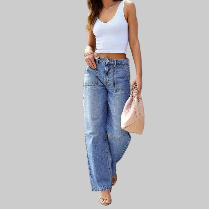 Chic Light Blue Wide-Leg Straight Denim Jeans