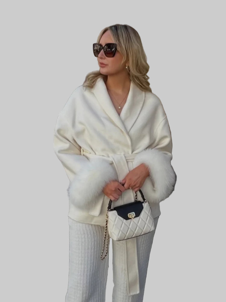 Elegant Lace-Up Woolen Coat