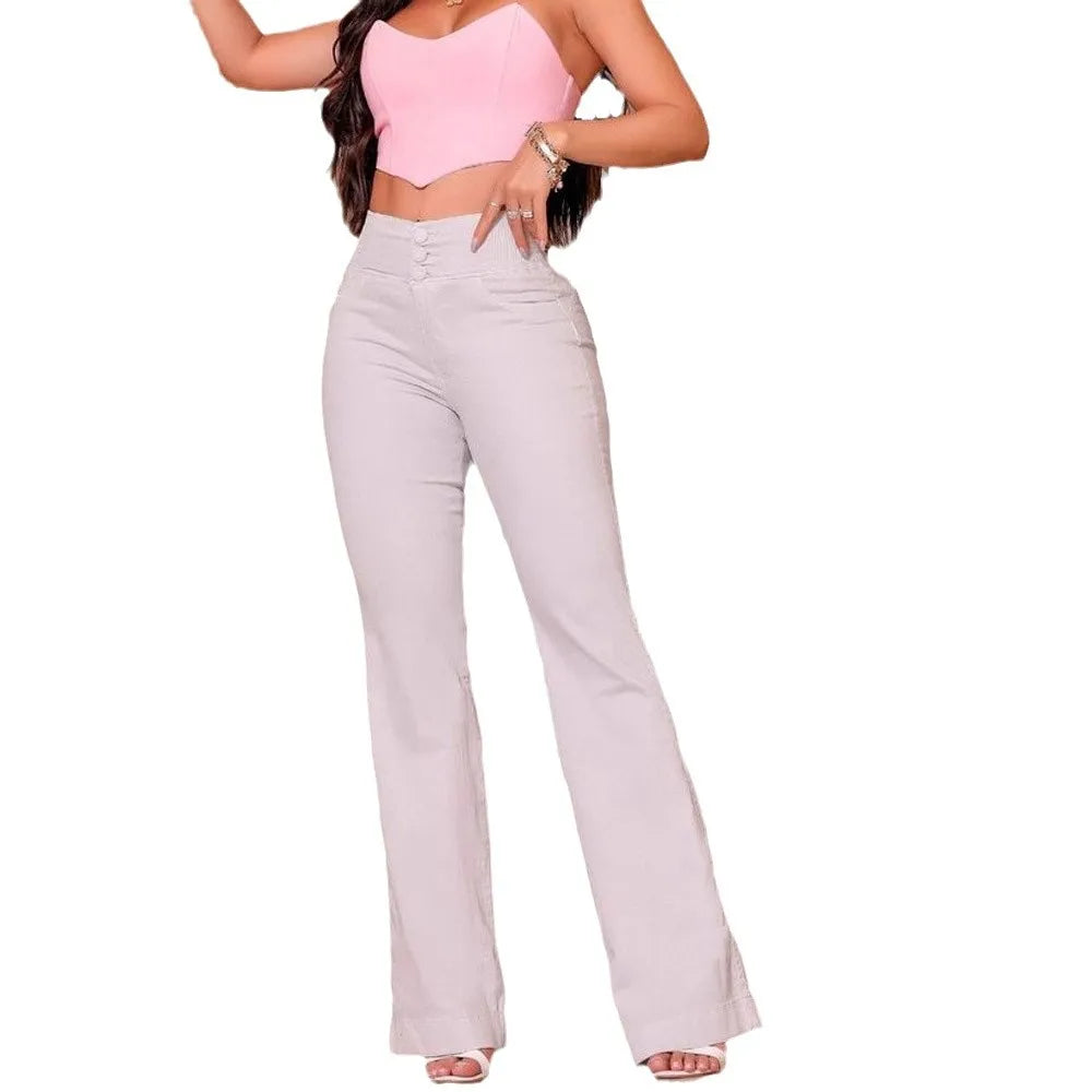 High-Waisted Wide Leg Jeans with Elastic Waist