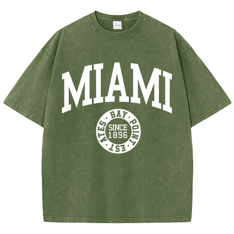 Miami Print Unisex Washed Cotton T-Shirt