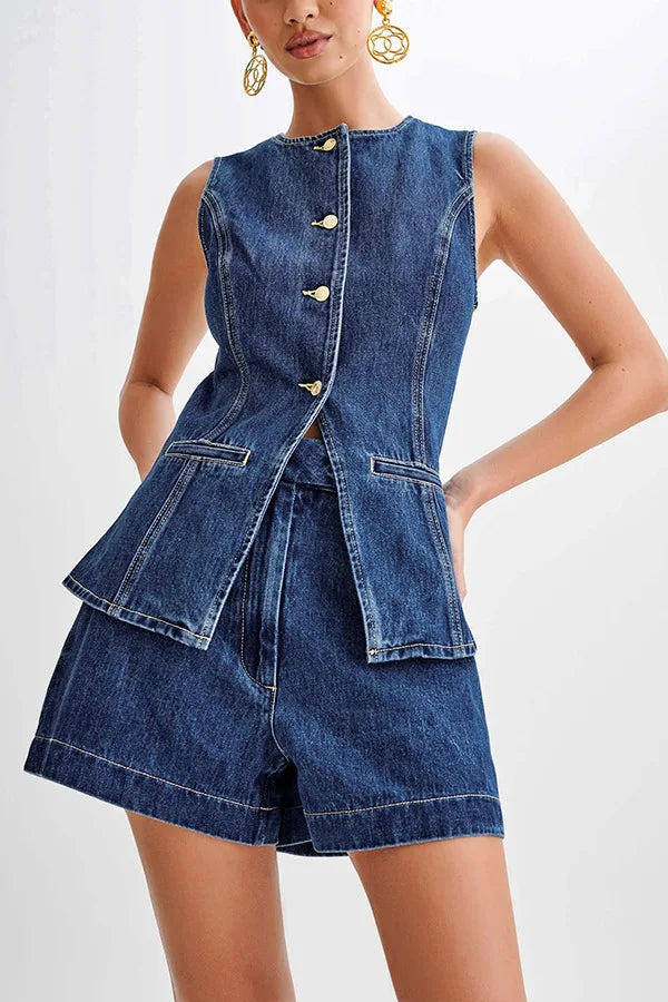 Elegant Denim Two-Piece Set