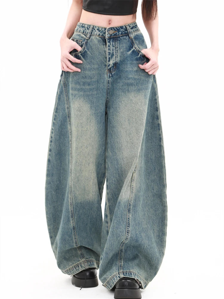 High-Waisted Blue Wide-Leg Jeans