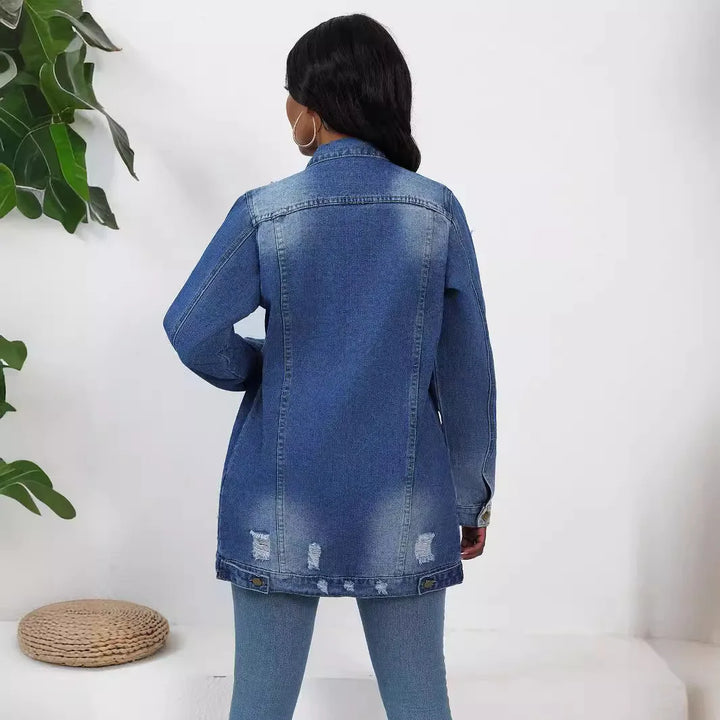 Trendy Mid-Length Denim Jacket