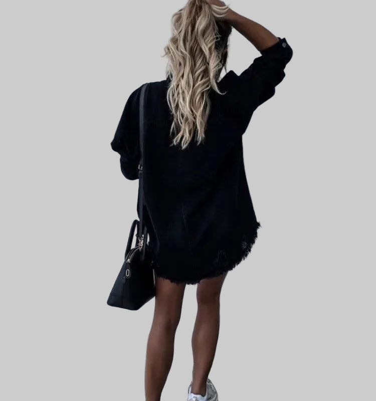 Ripped Long Sleeve Denim Shirt