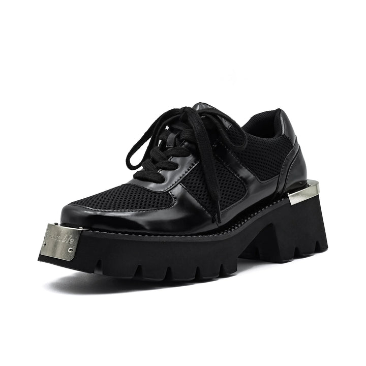 Square Head Leather Platform Oxford Shoes