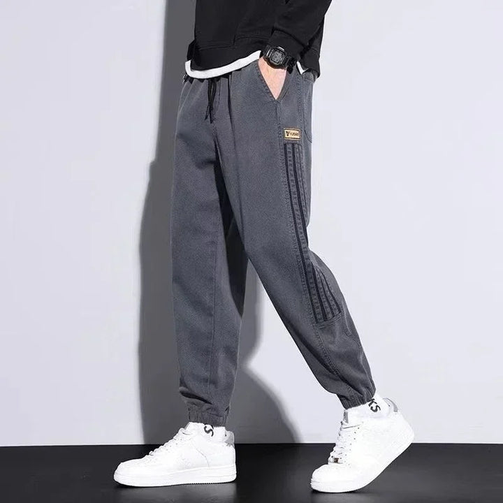 Oversized Grey Cargo Pants with Stripes
