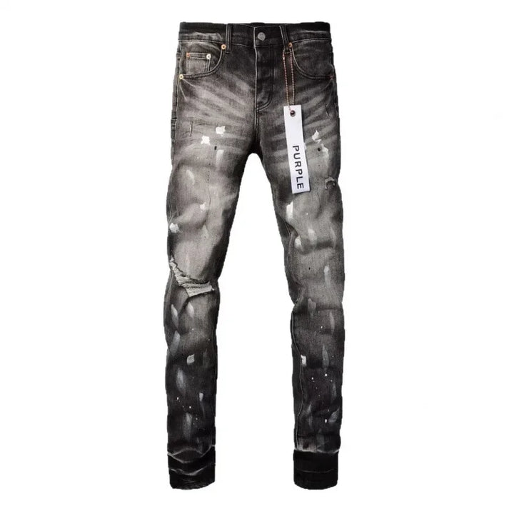 Retro Punk Style Slim Fit Elastic Printed Jeans