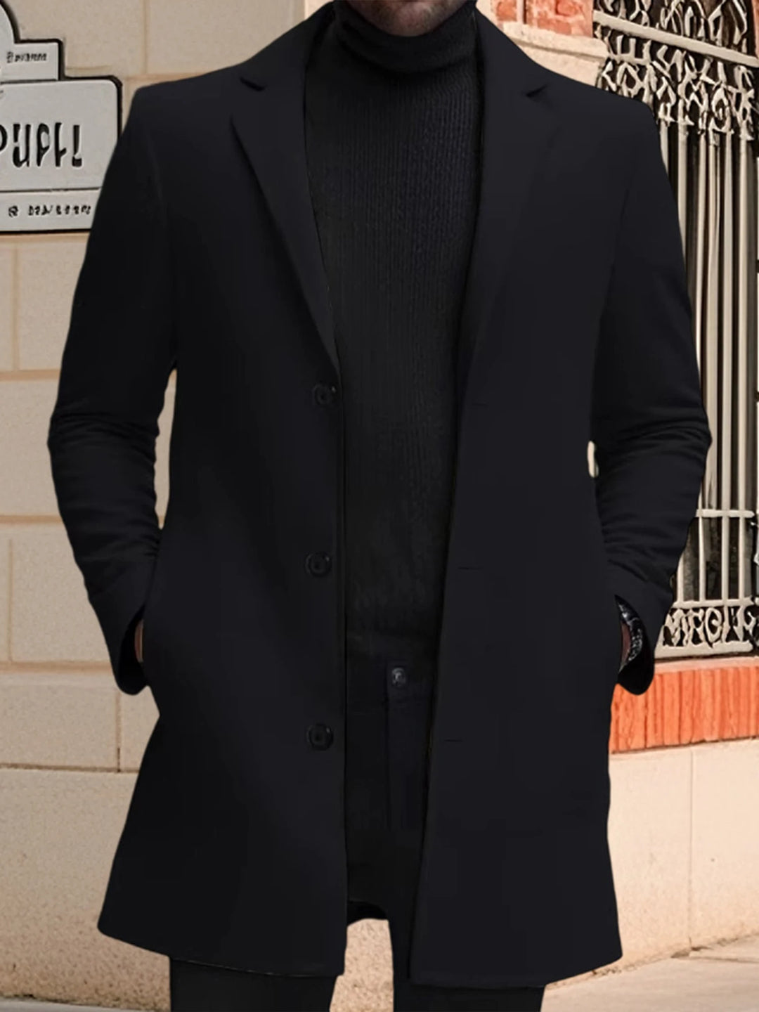 Notched Lapel Single Button Wool Blend Pea Coat