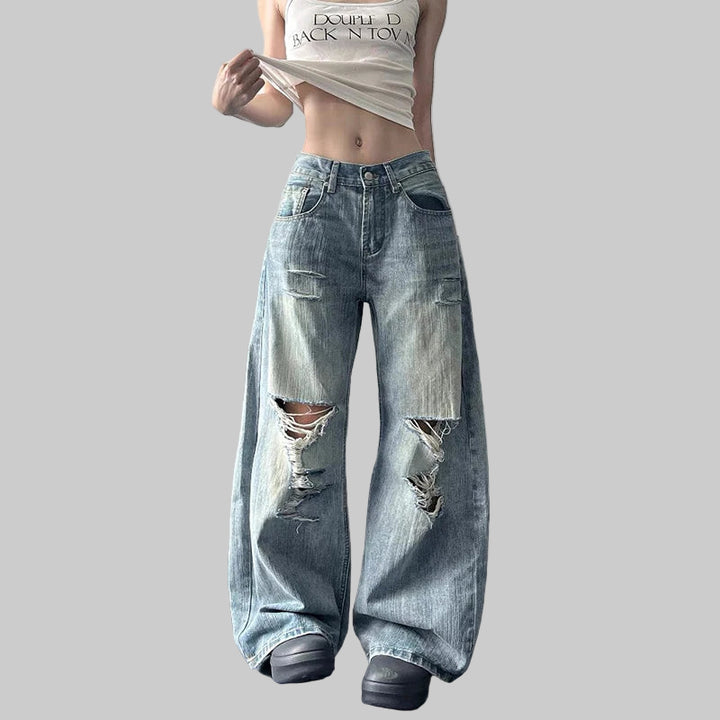 High-Waisted Ripped Jeans - American Y2K Baggy