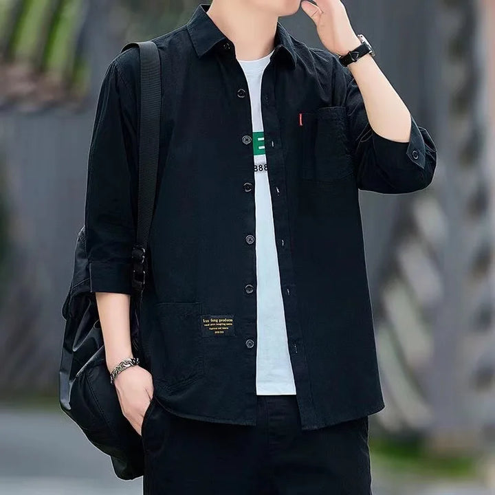 Casual Solid Color Stand-Up Collar Shirt