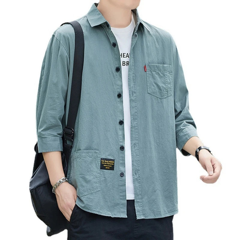 Casual Solid Color Stand-Up Collar Shirt