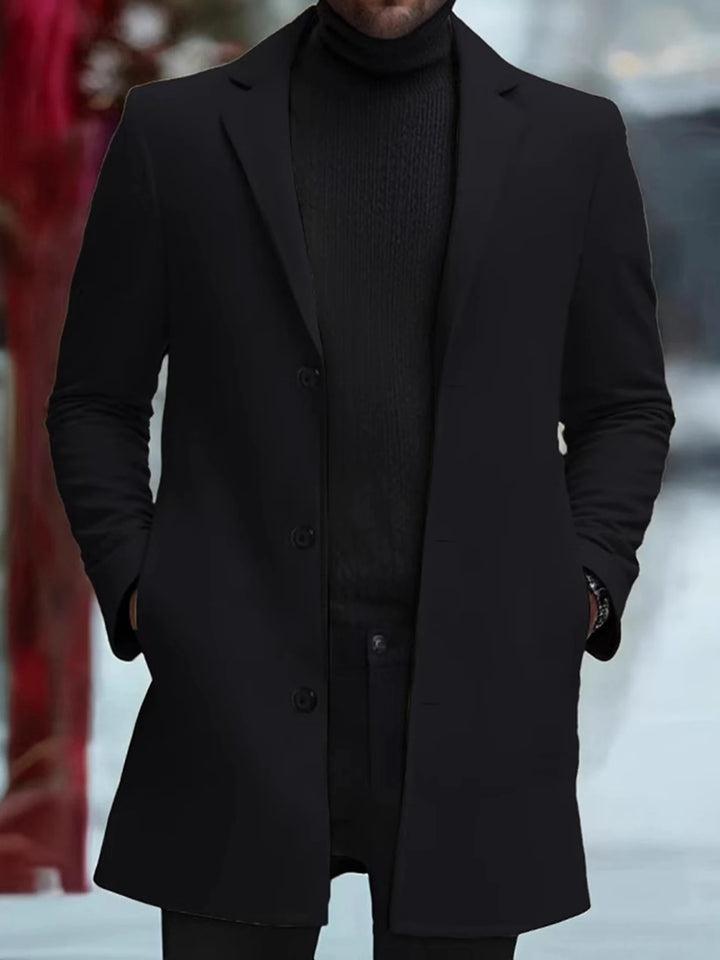 Notched Lapel Single Button Wool Blend Pea Coat