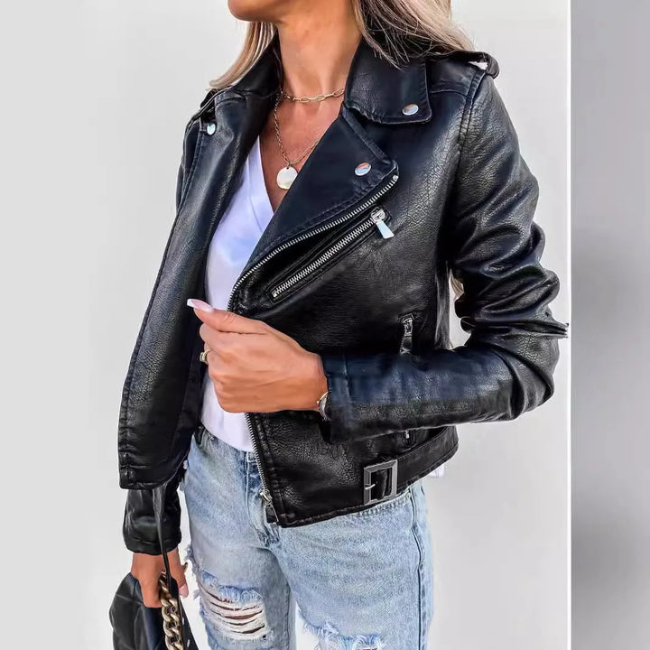 PU Leather Short Zipper Winter Warm Outerwear
