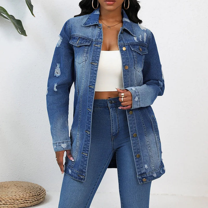 Trendy Mid-Length Denim Jacket