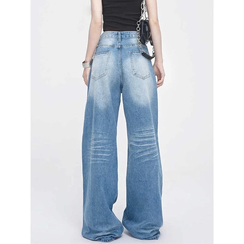 High-Waisted Wide Leg Jeans with Crease Pattern