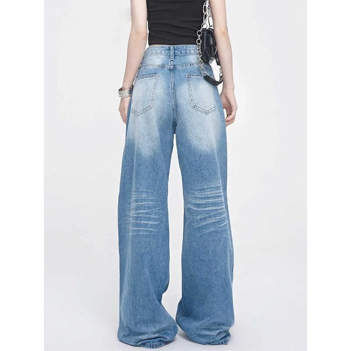 High-Waisted Wide Leg Jeans with Crease Pattern