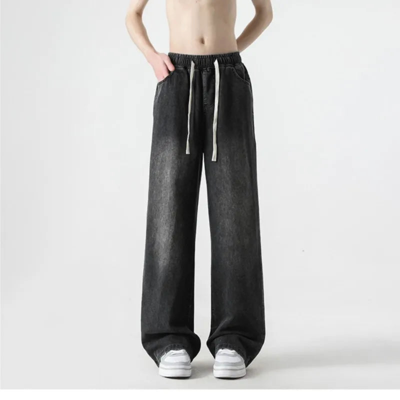 Lightweight Loose Fit Straight Leg Distressed Denim Jeans