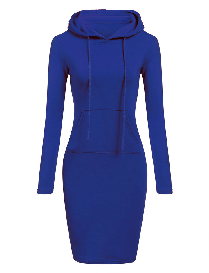 Solid Color Hooded Long-Sleeve Dress