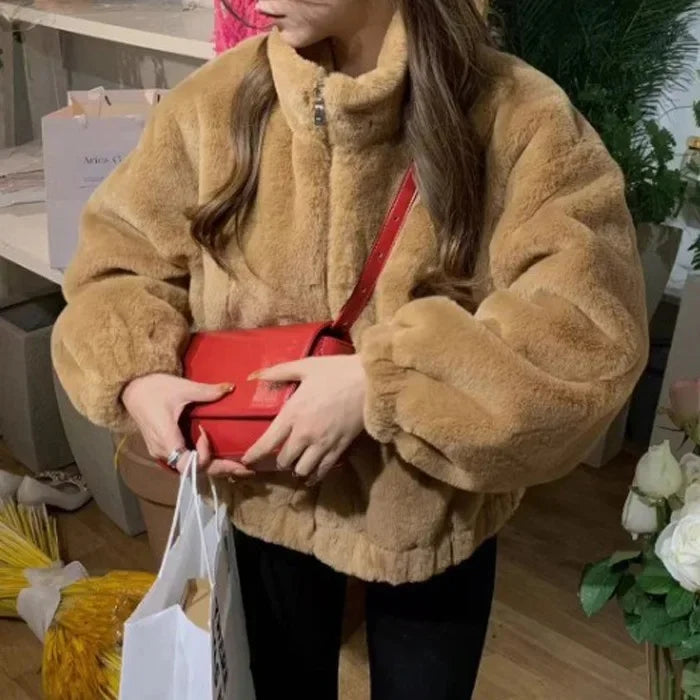 Plush Lamb Fur Cozy Loose-Fit  Jacket