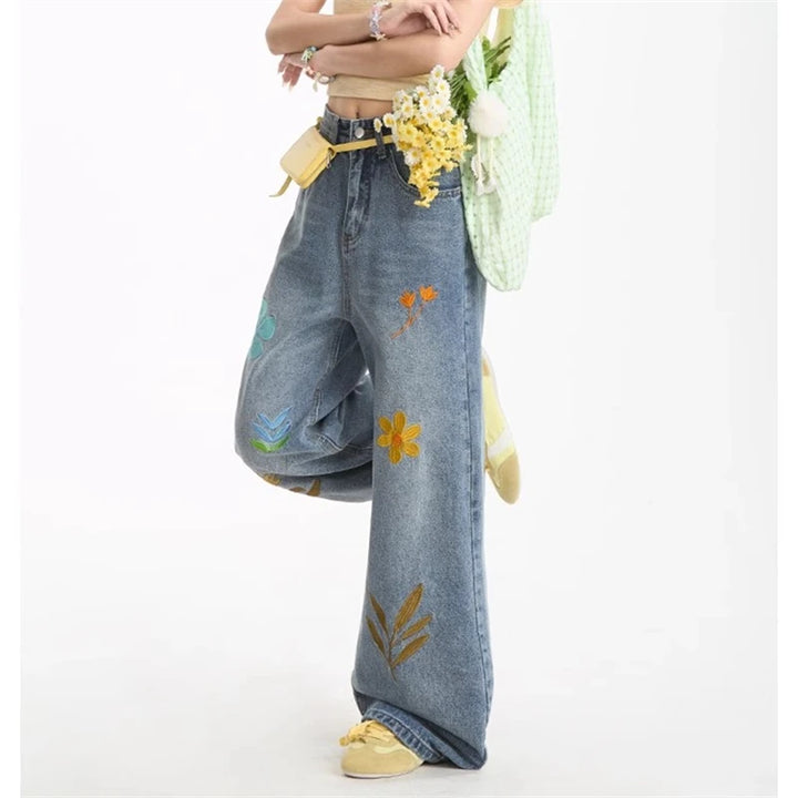 Flower Petal Embroidery Jeans